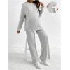 imageMakeMeChic Womens Maternity 2 Piece Outfits Lounge Set Ribbed Knit Long Sleeve Hoodie and Pants Pregnancy SetGrey