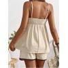 imageMakeMeChic Womens Maternity 2 Piece Outfits Striped Lace Trim Shirred Cami and Shorts Pregnancy SetApricot
