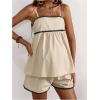 imageMakeMeChic Womens Maternity 2 Piece Outfits Striped Lace Trim Shirred Cami and Shorts Pregnancy SetApricot