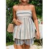imageMakeMeChic Womens Maternity 2 Piece Outfits Striped Lace Trim Shirred Cami and Shorts Pregnancy SetBrown