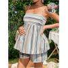 imageMakeMeChic Womens Maternity 2 Piece Outfits Striped Lace Trim Shirred Cami and Shorts Pregnancy SetBrown