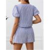 imageMakeMeChic Womens Maternity 2 Piece Pajamas Set Striped V Neck Tie Puff Sleeve Shirt and Shorts Pregnancy Lounge SetBlue
