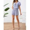 imageMakeMeChic Womens Maternity 2 Piece Pajamas Set Striped V Neck Tie Puff Sleeve Shirt and Shorts Pregnancy Lounge SetBlue