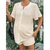 imageMakeMeChic Womens Maternity 2 Piece Set Crew Neck Button Short Sleeve Blouse and Shorts Summer SetWhite