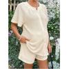 imageMakeMeChic Womens Maternity 2 Piece Set Crew Neck Button Short Sleeve Blouse and Shorts Summer SetWhite