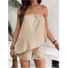 imageMakeMeChic Womens Maternity 2 Piece Set Strapless Asymmetrical Tube Top and Shorts Pregnancy ClothesApricot