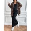 imageMakeMeChic Womens Maternity Clothes 2 Piece Fall Outfit Cheetah Print Button Down Shirt and Tank Maxi Dress SetsBlack and Brown