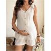 imageMakeMeChic Womens Maternity Clothes Bow V Neck Button Sleeveless Tank and Shorts Pregnancy Outfit SetApricot