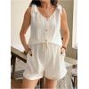 imageMakeMeChic Womens Maternity Clothes Bow V Neck Button Sleeveless Tank and Shorts Pregnancy Outfit SetApricot