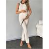 imageMakeMeChic Womens Maternity Lounge Set 2 Piece Outfit Sleeveless Pajama Sets Tank Top and Pants SetApricot