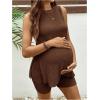imageMakeMeChic Womens Maternity Pajama Set Loungewear Knit Tank Tops Biker Shorts Pregnancy SetBrown