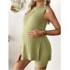 imageMakeMeChic Womens Maternity Pajama Set Loungewear Knit Tank Tops Biker Shorts Pregnancy SetOlive Green