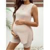 imageMakeMeChic Womens Maternity Pajama Set Loungewear Knit Tank Tops Biker Shorts Pregnancy SetSolid Apricot