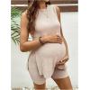 imageMakeMeChic Womens Maternity Pajama Set Loungewear Knit Tank Tops Biker Shorts Pregnancy SetSolid Apricot