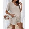 imageMakeMeChic Womens Maternity Pajamas Lounge Sets 2 Piece Outfits Short Sleeve Rib Knit Tops and Shorts Sets Pregnancy ClothesApricot