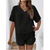 imageMakeMeChic Womens Maternity Pajamas Lounge Sets 2 Piece Outfits Short Sleeve Rib Knit Tops and Shorts Sets Pregnancy ClothesBlack