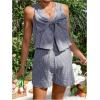 imageMakeMeChic Womens Y2k Maternity Plaid Print Summer 2 Piece Outfits V Neck Sleeveless Bow Knot Front Tank Tops and Shorts SetBlue