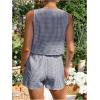 imageMakeMeChic Womens Y2k Maternity Plaid Print Summer 2 Piece Outfits V Neck Sleeveless Bow Knot Front Tank Tops and Shorts SetBlue