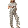 imageMakeMeChic Womens Maternity 2 Piece Outfit Striped Crew Neck Short Sleeve Tee Top Pants Pregnancy SetBlack and White