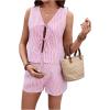 imageMakeMeChic Womens Maternity 2 Piece Outfit Striped V Neck Tie Front Vest Top and Shorts Pregnancy SetPink