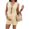 imageMakeMeChic Womens Maternity 2 Piece Outfit Striped V Neck Tie Front Vest Top and Shorts Pregnancy SetYellow