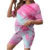 imageMakeMeChic Womens Maternity 2 Piece Outfit Tie Dye Pajamas Set Short Sleeve Tee Shirt and Biker Shorts Pregnancy Lounge SetPink