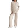 imageMakeMeChic Womens Maternity 2 Piece Outfits Lounge Set Ribbed Knit Long Sleeve Hoodie and Pants Pregnancy SetApricot
