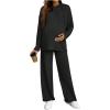 imageMakeMeChic Womens Maternity 2 Piece Outfits Lounge Set Ribbed Knit Long Sleeve Hoodie and Pants Pregnancy SetBlack