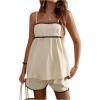 imageMakeMeChic Womens Maternity 2 Piece Outfits Striped Lace Trim Shirred Cami and Shorts Pregnancy SetApricot