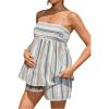 imageMakeMeChic Womens Maternity 2 Piece Outfits Striped Lace Trim Shirred Cami and Shorts Pregnancy SetBrown
