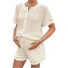 imageMakeMeChic Womens Maternity 2 Piece Set Crew Neck Button Short Sleeve Blouse and Shorts Summer SetWhite