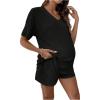 imageMakeMeChic Womens Maternity Pajamas Lounge Sets 2 Piece Outfits Short Sleeve Rib Knit Tops and Shorts Sets Pregnancy ClothesBlack
