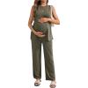 imageMakeMeChic Womens Maternity Pajamas Lounge Sets 2 Piece Outfits Sleeveless Tank Top and Pants Pregnancy SetDark Green