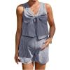 imageMakeMeChic Womens Y2k Maternity Plaid Print Summer 2 Piece Outfits V Neck Sleeveless Bow Knot Front Tank Tops and Shorts SetBlue