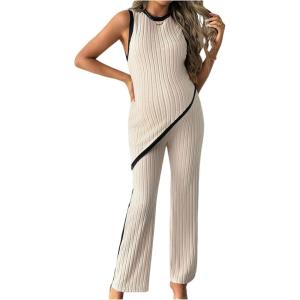 imageMakeMeChic Womens Maternity Lounge Set 2 Piece Outfit Sleeveless Pajama Sets Tank Top and Pants SetApricot