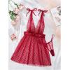 imageMakeMeChic Womens Maternity 2 Piece Heart Deep V Neck Mesh Babydoll Nightgown Lingerie Set with ThongBurgundy