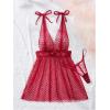 imageMakeMeChic Womens Maternity 2 Piece Heart Deep V Neck Mesh Babydoll Nightgown Lingerie Set with ThongBurgundy