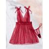 imageMakeMeChic Womens Maternity 2 Piece Heart Deep V Neck Mesh Babydoll Nightgown Lingerie Set with ThongBurgundy