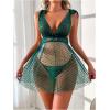 imageMakeMeChic Womens Maternity 2 Piece Heart Deep V Neck Mesh Babydoll Nightgown Lingerie Set with ThongDark Green