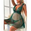 imageMakeMeChic Womens Maternity 2 Piece Heart Deep V Neck Mesh Babydoll Nightgown Lingerie Set with ThongDark Green
