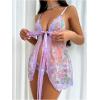 imageMakeMeChic Womens Maternity 2 Piece Lingerie Set Floral Lace Sheer Babydoll Bow Tie Chemise SleepwearMauve Purple