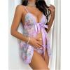 imageMakeMeChic Womens Maternity 2 Piece Lingerie Set Floral Lace Sheer Babydoll Bow Tie Chemise SleepwearMauve Purple