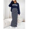 imageMakeMeChic Womens Maternity 2 Piece Outfits Letter Graphic Tee Shirt and Striped Bodycon Maxi Maternity DressBlue