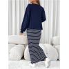 imageMakeMeChic Womens Maternity 2 Piece Outfits Letter Graphic Tee Shirt and Striped Bodycon Maxi Maternity DressBlue