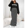 imageMakeMeChic Womens Maternity 2 Piece Outfits Letter Graphic Tee Shirt and Striped Bodycon Maxi Maternity DressMulticolor