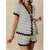 imageMakeMeChic Womens Maternity 2 Piece Outfits Summer V Neck Short Sleeve Tee Top and Shorts SetBlack and White