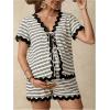 imageMakeMeChic Womens Maternity 2 Piece Outfits Summer V Neck Short Sleeve Tee Top and Shorts SetBlack and White