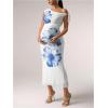 imageMakeMeChic Womens Maternity 2 Piece Summer Outfit Floral Asymmetrical Crop Top and Long Skirt Pregnancy SetsBlue