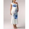 imageMakeMeChic Womens Maternity 2 Piece Summer Outfit Floral Asymmetrical Crop Top and Long Skirt Pregnancy SetsBlue