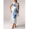 imageMakeMeChic Womens Maternity 2 Piece Summer Outfit Floral Asymmetrical Crop Top and Long Skirt Pregnancy SetsBlue